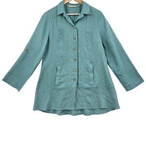 Soft Surroundings Womens S Island Breeze Lagenlook Turquoise Linen Top